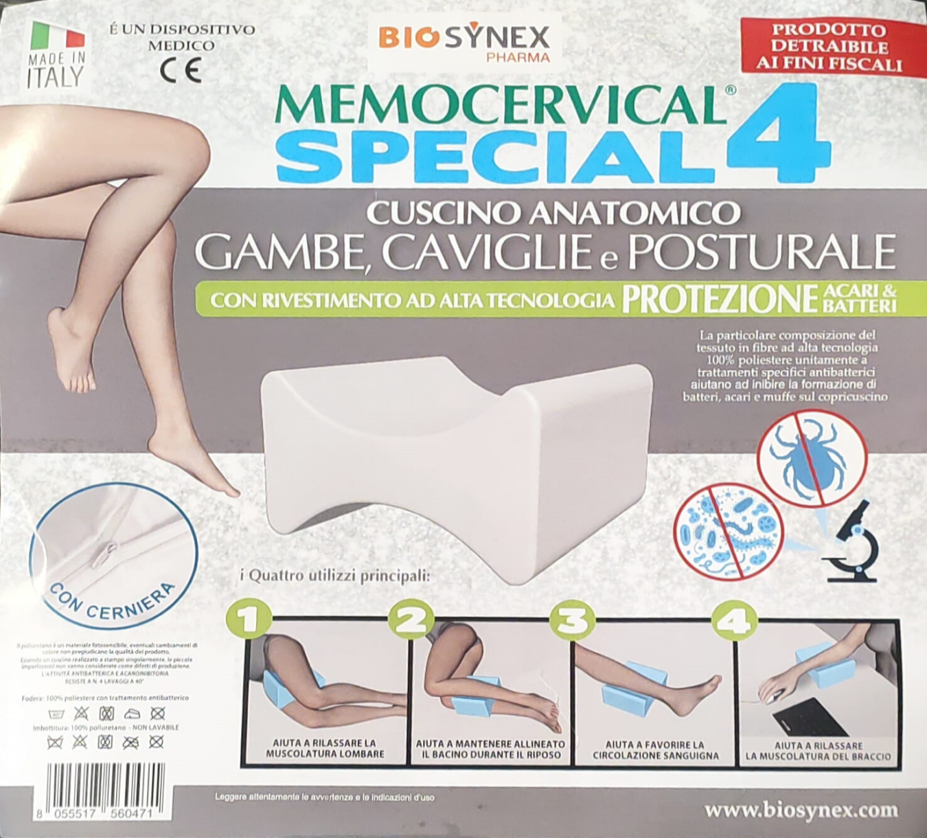 Cuscino anatomico gambe, caviglie e posturale Memocervical Special 4 Biosynex - immagine 2